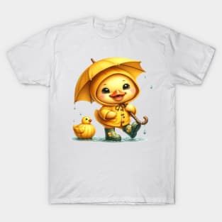 Cute Yellow Duck Holding an Umbrella T-Shirt